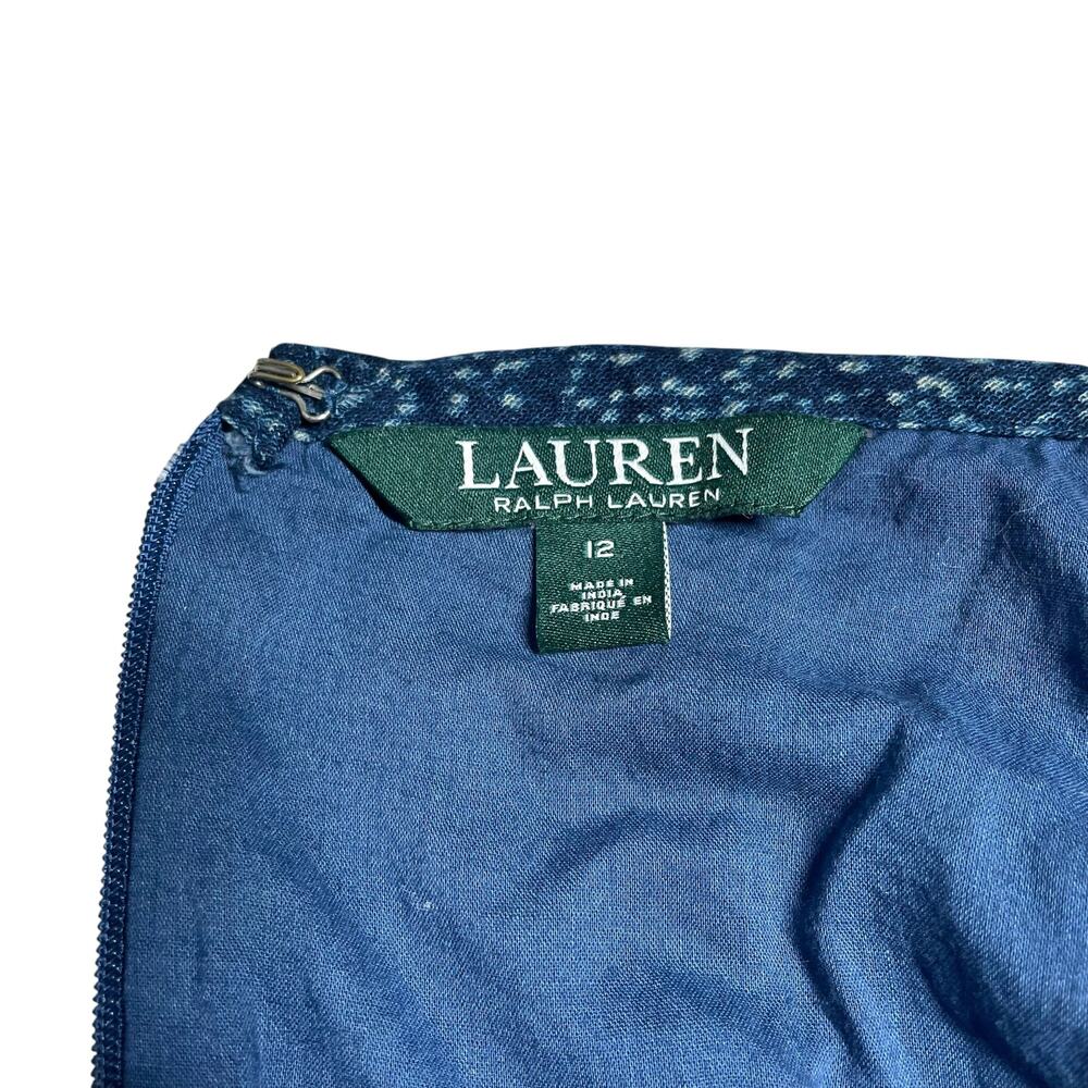 LAUREN RALPH LAUREN Midi Cotton Sundress in Indigo Blue Batik Patchwork Size 12 - Picture 7 of 10